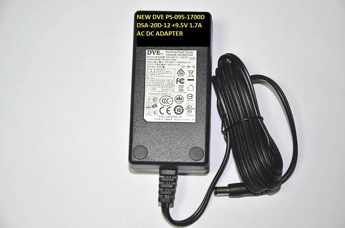 NEW DVE PS-095-1700D +9.5V 1.7A DSA-20D-12 AC DC ADAPTER